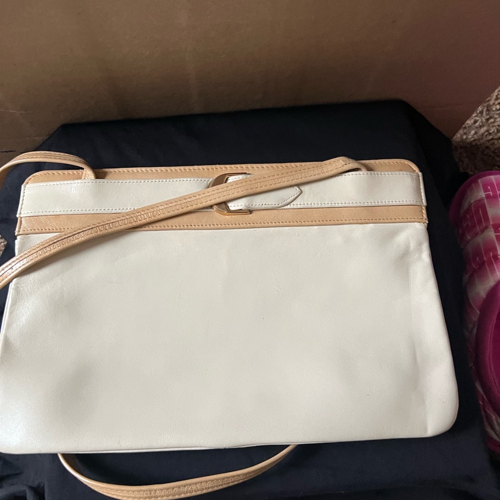 Chic White and Tan Clutch Bag